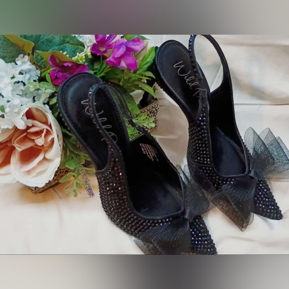 Wild Pair Black Studded Slingback Heels